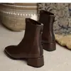 2026 Invierno Nuevo Estilo Europeo y Americano Más Terciopelo Cálido Talla Grande Botas de Mujer Tacón Grueso Punta Cuadrada Piel Suave Adelgazantes Temperamento Zapatos de Moda