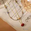 Popular Cadena Doble para Clavícula de Caballo con Piedra Natural Ojo de Tigre y Cuentas de Color Contrastante de Ainibeni, Collar de Moda y Versátil
