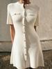 Otoño e Invierno AliExpress Vestido de Punto de Línea A Ajustado Adelgazante de Cuello Redondo a la Moda con Botones de Color Sólido y Bolsillo Falso