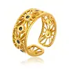 Anillo Geométrico Hueco con Goteo de Aceite para Mujer, Anillo Abierto Ajustable Chapado en Oro de Acero de Titanio, Moda Europea y Americana, Acero Inoxidable, Sencillo y Moderno