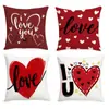 Funda de Almohada Temu para el Día de San Valentín con Estampado de Corazón Rojo, Funda de Cojín para Decoración de Ambiente, Funda de Almohada con Letras de Piel de Melocotón