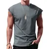 Comércio Exterior Transfronteiriço Ebay Camiseta Masculina de Verão Sem Mangas com Textura Canelada, Caimento Solto, Cor Sólida, Regata Casual Fitness