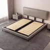 Cama de couro nórdica, simples e moderna, adequada para quartos de casal pequenos, cama de casal estofada com cabeceira ultrafina e bordas niveladas, cama de casamento em arte de couro