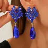 Pendientes de Cristal con Forma de Gota de Agua Estilo Europeo y Americano para Mujer, Pendientes Largos con Forma de Flor y Diamantes, Pendientes de Moda de Alta Gama y Elegantes, Estilo Nuevo