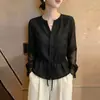 Camisa de manga larga, ligera, estilo francés para mujer, nueva colección de otoño, moderna y chic, con diseño de cintura ceñida para crear un efecto adelgazante, y detalle de lazo, adecuada para el trabajo o uso casual