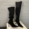 Botas de Mujer de Caña Ancha de Dos Usos Otoño/Invierno 2026 Botas Fruncidas Adelgazantes Botas de Moda Botas de Tacón de Aguja de Caña Alta Botas Largas de Tacón Alto por Encima de la Rodilla