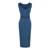 26 Verano Nuevo Sexy Chica Caliente Hombro Ancho Cuello en V Plisado Bodycon Vestido Largo con Cintura Plisada y Abertura Trasera