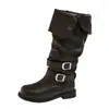 Botas de Trabajo Retro Francesas Estilo Nuevo para Pantorrillas Anchas Circunferencia Amplia de Pantorrilla Punta Redonda Fruncidas Suela Gruesa Adelgazantes Botas de Media Caña Botas de Montar