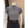 Camiseta de manga corta de algodón puro para mujer con hombro normal y cuello medio alto, nuevo estilo 2026, moderna y estilizada, perfecta para usar en capas a principios de otoño