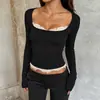 XY26485PFO cross26 novo acabamento em renda slim fit europeu e americano hot girl gola quadrada cintura marcada manga longa top