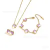 Conjunto de Pulseira, Colar e Brincos de Aço Titânio Popular Transfronteiriço 13mm Trevo de Cinco Folhas, Joias de Trevo de Quatro Folhas 18K Atacado