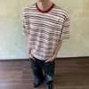 Camiseta de Manga Corta a Rayas Color-Block Estilo Retro Americano para Hombres y Mujeres, Estilo Marinero, Diseño de Nicho Versátil, Camiseta Casual para Parejas