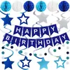 Conjunto de Decoração Colorido Multicor Tema Festa de Aniversário Banner de Estrela Pentagrama Espiral Favo de Mel Azul Preto Dourado