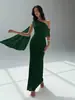 G26D637 Chifón Un Hombro Drapeado Elegante Estilo Largo Vestido de Noche Bodycon Sirena Vestido de Dama de Honor Fiesta de Cena