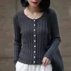 Outono de 2026 Novo Tricô Feminino Estilo Coreano e Japonês Cardigã Suéter Gola Redonda, Canelado Fino Versátil Slim-Fit Casaco