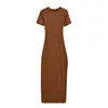 Elegante Vestido de Verano Nuevo para Mujer con Abertura Alta y Mangas Cortas, Cintura Ajustada, Falda Larga de Hilo para Chica Popular, Falda Ceñida a la Cadera Adelgazante