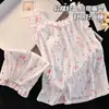 Estilo Nuevo de Verano Algodón Nube Tirantes para Niña con Almohadilla en el Pecho Lazo Casual Dulce Conjunto de Ropa para el Hogar para Mujer