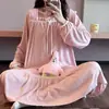 Camisola transfronteiriça feminina primavera e outono pijama feminino manga longa gola quadrada doce estudante ins longo sobre o joelho roupa de casa pode ser usada fora