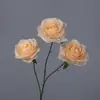 Flor Artificial de Rosa Redonda de Tres Cabezas Flor Artificial Arreglo de Boda Flor de Rosa Individual Adornos para Sala de Estar Flor de Seda Flor Decorativa Boda