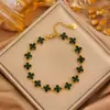 Pulseira de Trevo de Quatro Folhas com Pedras Totais de Alta Versão Moda Transfronteiriça para Meninas, Luxo Acessível e Pulseira de Flor de Aço Titânio Estilo Ins de Alta Qualidade