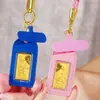 Conjunto de Caixa de Presente com Flor de Rosa para o Dia dos Namorados Chinês, Chaveiro de Barra de Ouro Puro 999 Pequena, Pingente de Corrente para Celular, Dia dos Namorados Chinês