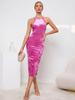 Ropa Europea y Americana de Mujer Transfronteriza 2026 Otoño e Invierno Nuevo Estilo Sexy Espalda Descubierta Sin Mangas Cuello Halter Abertura Bodycon Vestido de Terciopelo