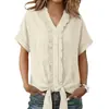 2026 Verano Nuevo Estilo Europeo y Americano Amazon Wish Ropa Femenina Transfronteriza Color Sólido Exportación Casual Camisa de Manga Corta Camiseta para Mujer