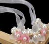 Flor Europea y Americana con Perla Tocado Floral Ajustable Pulsera Popular Flor para Boda Festival Fiesta Cumpleaños