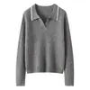 Suéter de Cashmere com Gola Polo, Tricô em Ponto Trançado, Botões, Estilo College, Outono/Inverno 2026, Top Casual de Tricô para Mulheres