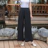 Pantalones de Pierna Ancha de Algodón y Lino para Mujer, Estilo Étnico Primavera, Verano y Otoño Cintura Alta Sueltos Zen Dinastía Han Casual Retro Color Puro