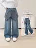 Jeans de Cuadros para Niña Otoño con Solapa Trasera 2026 Nuevo Estilo Coreano Sueltos Elegantes Casual Versátiles Pantalones Rectos para Niños