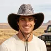 Sombrero de Vaquero Occidental Estampado de Leopardo Vintage con Acabado Desgastado y Ala Ancha, Sombrero Estilo Americano para Viajes al Aire Libre y Sesiones de Fotos