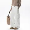Pantalones de trabajo blancos de pierna ancha con múltiples bolsillos para hombre, adecuados para el uso diario, corte holgado, caída fluida, corte recto, hasta el suelo, informales, de color liso