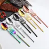 Faca, Garfo e Colher de Aço Inoxidável Finos em Formato de Cintura, Colher de Sobremesa, Talheres de Aço Inoxidável, Conjunto de Faca e Garfo para Bife Estilo Ocidental de Hotel