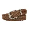 Cinto Feminino Versátil Vintage, Trançado Feito à Mão, Fivela Sem Furo, Acessório Moderno para Calças Casuais, Jeans, Saias Curtas, Atacado de Cinto Feminino de Couro