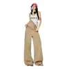 Overol de Mezclilla Ancho Color Naranja Infantil # Algodón Puro Caqui para Mujer, Corte Holgado, Adelgazante, Favorecedor, Casual, Versátil, Pantalones Largos hasta el Suelo.