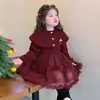 Inverno Feminino Novo Estiloso 2025 Xale Espessado Forrado com Fleece Infantil Vestido Princesa Roupa de Inverno para Bebê Vestido Tendência