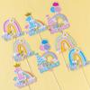 Adorno para Pastel de Arcoíris Plug-in 1 Año Mariposa Bola de Pelo Globo Arcoíris Castillo HP Tarjeta Plug-in Vestido de Cumpleaños para Niños