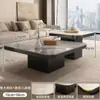 Mesa de Centro Pequeña de Lujo Ligero de Losa de Roca Cuadrada Estilo Italiano Minimalista Ecológico para Apartamento Pequeño Sala de Estar Eo