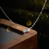 Colar Mini Laço em Prata de Lei S925, Pingente Compacto e Simples, Corrente Versátil para Clavícula, Luxo Leve e Exquisito, Estilo de Nicho
