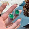 Conjunto de Calcedonia Verde Yang de Hielo Natural para Mujer Collar con Cabujón Incrustado de Lujo Pendientes Anillo Ágata Juego de Tres Piezas Lujo Ligero