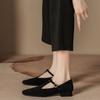 Zapatos Mary Jane en T de Estilo Francés Nuevo para Mujer de Gamuza Estilo de Noche Elegantes Punta Cuadrada Zapatos de una Capa Tacón Grueso Rojo Ancola Vintage