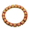 Pulseira de Contas Cilíndricas com Estampa a Quente do Mantra de Seis Caracteres em Areia de Cristal Natural Cinábrio para Homens e Mulheres Pulseira de Círculo Único com Mantra de Seis Caracteres Atacado