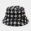 Outono e Inverno Chapéu de Pescador Mulheres Novo Espessado Pelúcia Internet Celebridade Viagem Quente Houndstooth Pot Chapéu Casal Imitação Coelho Pele Chapéu