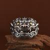 Anillo de Plata de Ley S925 de Ciervo Dorado Vintage Plata Tailandesa para Hombre Personalidad Audaz Patrón de Animal Auspicioso Anillo Abierto