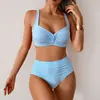 2026 Novo Biquíni Transfronteiriço Estilo Europeu e Americano Moda Praia Feminina Sexy de Cintura Alta Duas Peças Biquíni de Comércio Exterior Atacado
