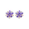 Pendientes de Plata de Aguja Estilo Nuevo con Pétalos Morados Incrustados de Diamantes para Mujer, Diseño de Nicho Versátil y Único con un Toque de Alta Gama