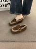 Mori Frosted Retro Mocassins forrados de lã 2024 Outono/Inverno Quente Slip-on Grandma Sapatos de algodão Bucken com sola macia