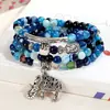 Pulsera de ágata azul cristal natural marca Buda de Tailandia para mujer moda coreana multicapa patrón azul cabeza de Buda elefante joyería