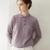 Suéter Feminino Outono e Inverno Novo 100% Caxemira Pura Gola Polo Pulôver Manga Longa Peça Básica de Tricô